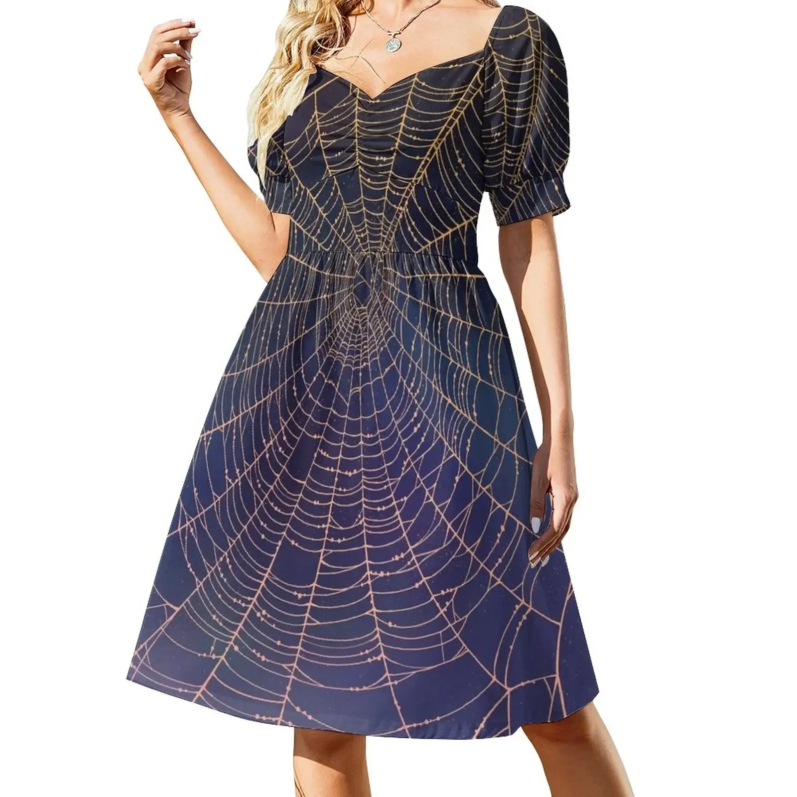 

Spider Web With Dew Drops, Night Sky Sleeveless Dress elegant dresses for women evening dress women dress for woman