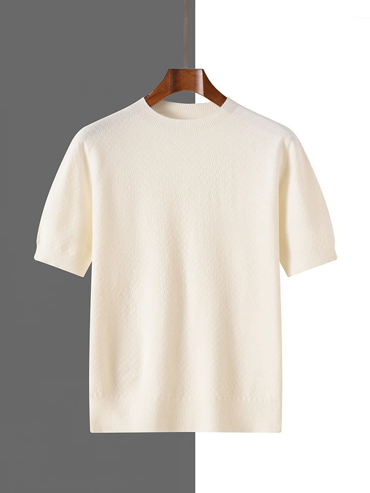 New Spring Summer Men's Waffle Pullover O-Neck Short Sleeve Knitted Sweater First Line Ready to Wear Clothing Soft Casual Tops T