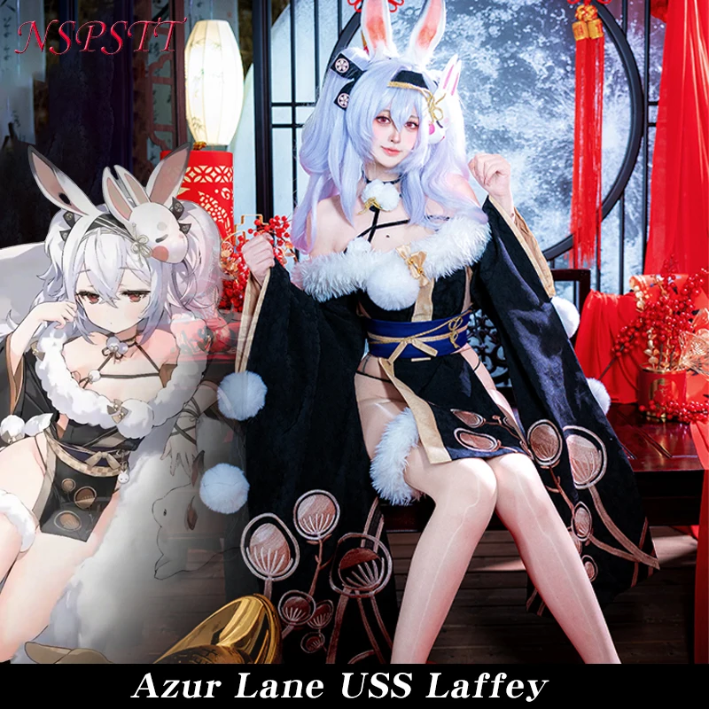 

NSPSTT Azur Lane Laffey Cosplay Costume Languid Tour Bunny Suit Halloween Party Outfit Full Set
