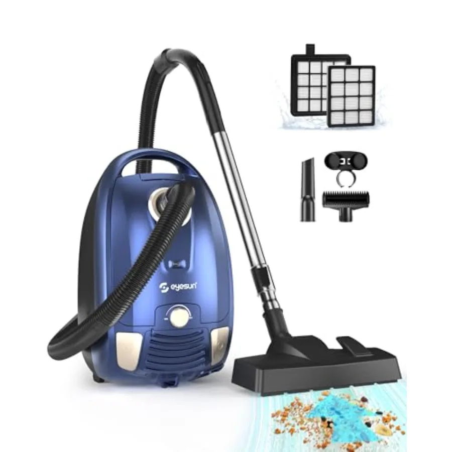 Bagged Canister Vacuum Cleaner1400W Powerful High-Suction Bagged Canister Vac with 3.7QT Dust Bags Pop-N-Go Brush HEPA Filter D