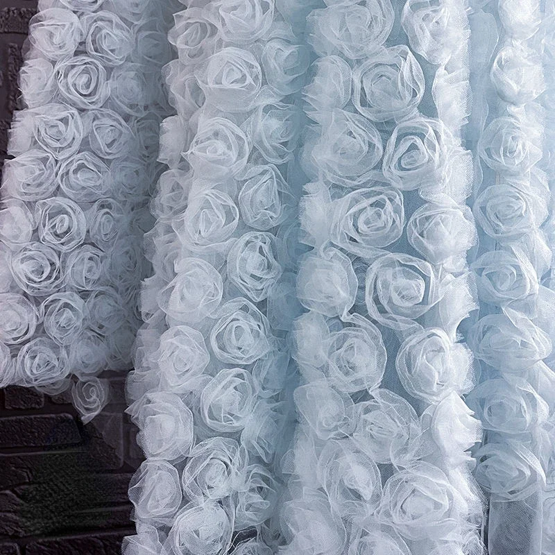 Blue Rose Three-dimensional Relief Fabric Jacquard Mesh Wedding Dress Dress Dress Clothing Designer Fabric