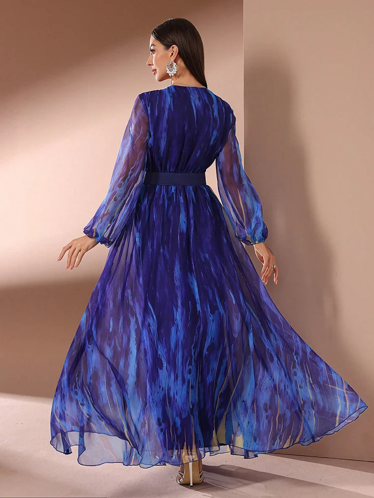 GIGI MABEL Women V-Neck Simple Casual Sheer Long Sleeve Long Dress 2025 Summer Fashion Elegant Formal Party Evening Maxi Dresses