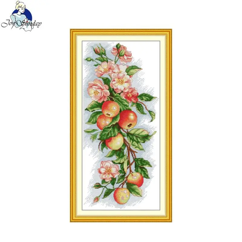 Joy Sunday Cross Stitch Kit Apples And Flowers HD Pattern Aida 16/14/11CT DMC Threads DIY Handmade Embroidery Kit Art Crafts New