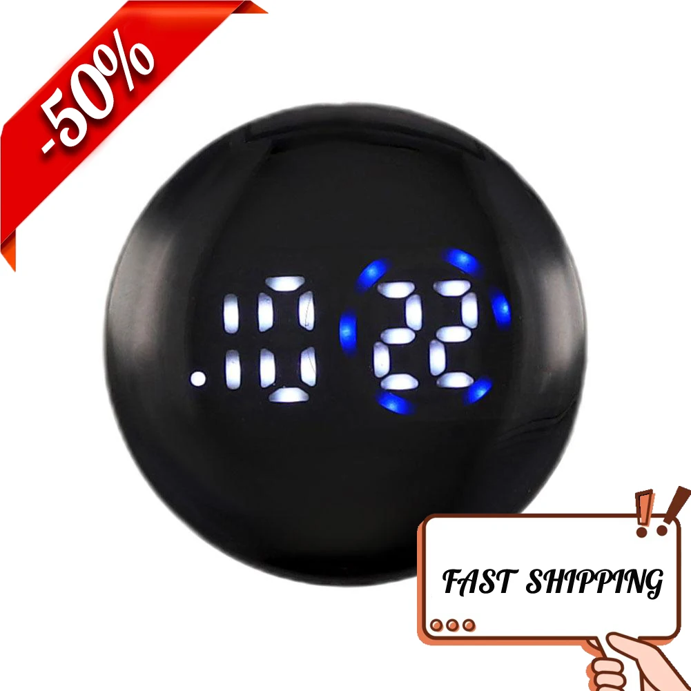 ساعة رقمية للسيارة، عصا LED على لوحة القيادة، عرض الوقت لسيارة شاحنة مكتب المنزل، دائرة زرقاء، ضوء أبيض، ساعة أوتوماتيكية مستديرة صغيرة #1