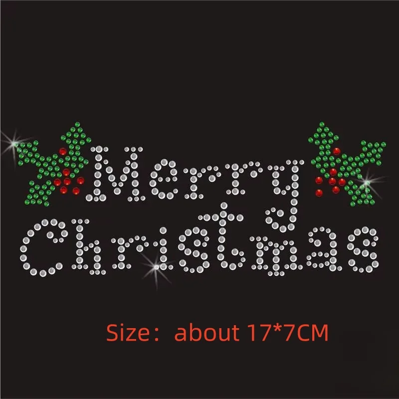

Iron On Rhinestone Motif MERRY CHRISTMAS Crystal Motif Transfer Hotfix hot fix rhinestone transfer motifs iron on