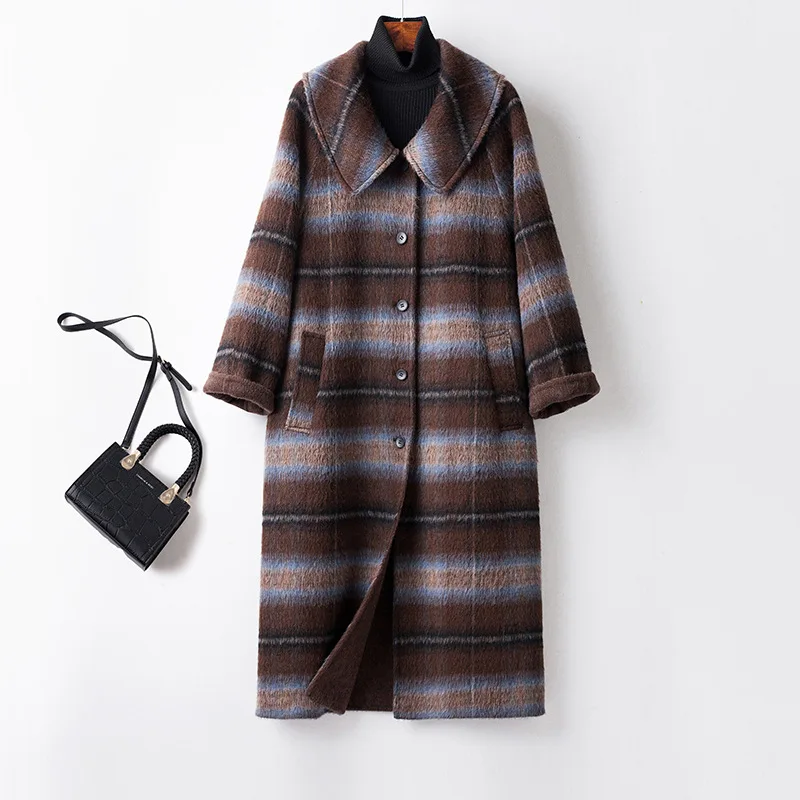 New Fashion  Autumn Winter Double-sided Plaid Women Long Woolen Coat