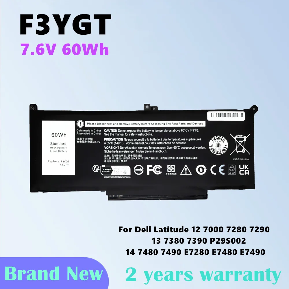 

F3YGT Battery For Dell Latitude 12 7280 7290 E7280 E7290 13 7380 7390 E7380 E7390 14 7480 7490 E7480 E7490 Series 2X39G P28s