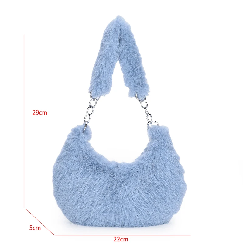 Fashion Half Moon Shoulder Bag Luxury Faux Fur Handbag 2024 New Winter Plush Underarm Bag Purse Soft Fluffy bolsa feminina