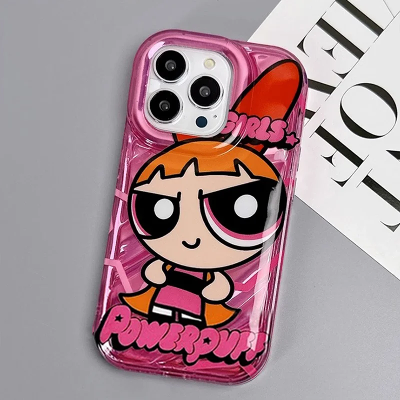 Coque en silicone souple Powerpuff Cartoon Girls avec support de lunettes de soleil, coque pour iPhone 14, 13, 12, 11 Pro Max, X, Poly XS, 6, 6S, 7, 8 Plus, SE, 2020