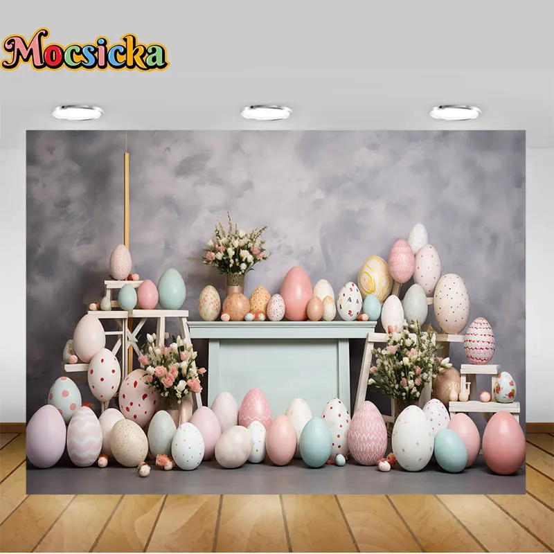 Mocsicka Photography Background Gray and White Smoke Wall Eggs Vase Children Portrait Backdrop Baby Shower Newborn Photo Banner