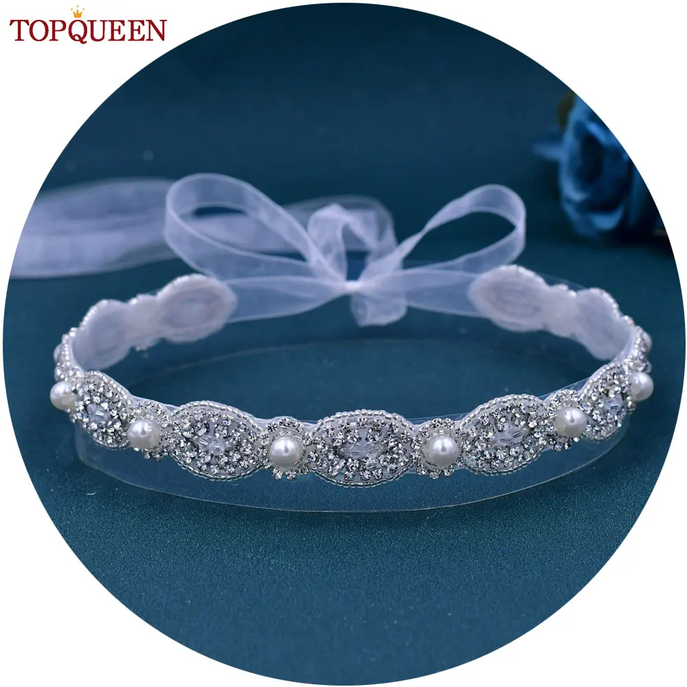 

TOPQUEEN S435 Bridal Belt Pearls Crystal Decoration Sash for Women Ladies Wedding Evening Party Dress Gown Applique Handmade