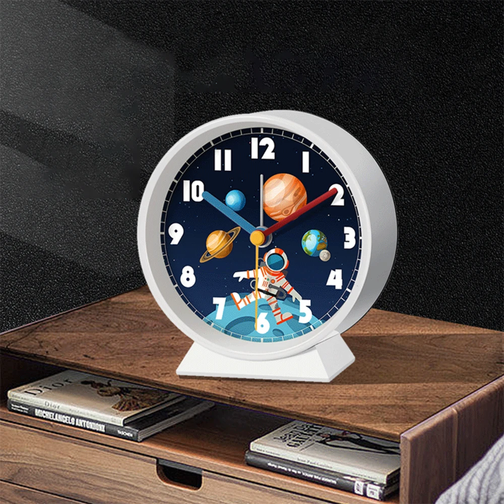 

Cartoon Desktop Alarm Clock Metal Frame With Night Light Clock Wake Up Children Time Management Astronaut Design Table Clock