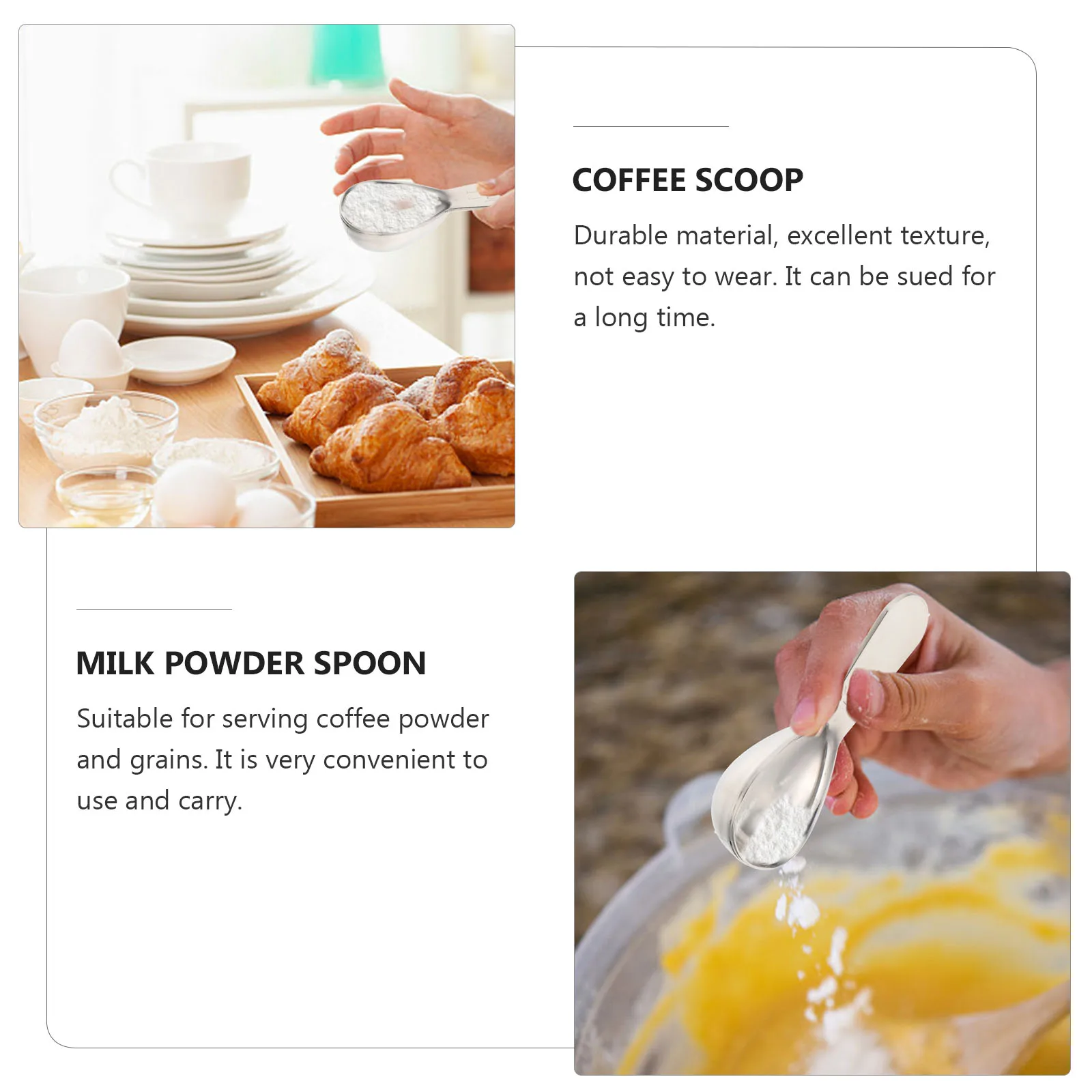 

3pcs Coffee Scoop Ergonomic Handle Powder Measuring Spoons Easy Cleaning Kitchen Baking Supplies Flour Sugar Salt Scoops