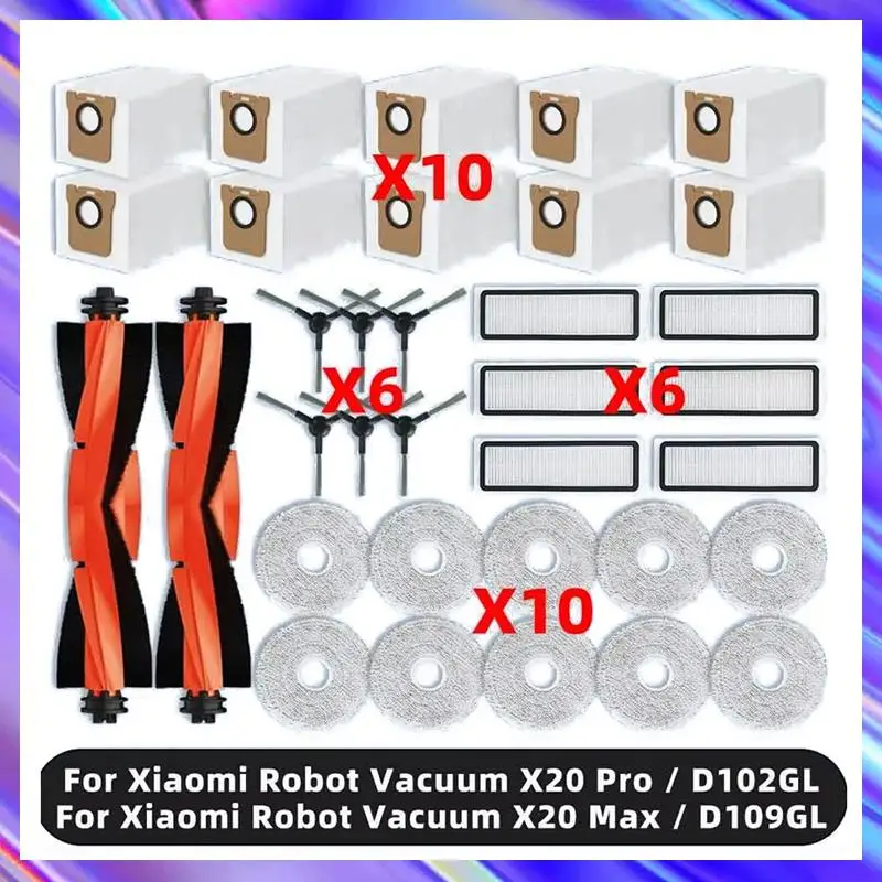 

BAAD Compatible For Xiaomi Robot Vacuum X20 Pro / X20 Max / D102GL / D109GL Spare Parts Main Side Brush Hepa Filter Mop Pad