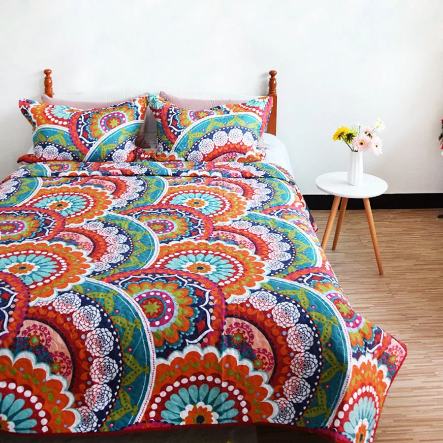 

Printed Bedspread Set 3-Piece, Summer Lightweight Air-Conditioning Quilt, Quilted Bed Cover, All Season Home Bedding Blanket