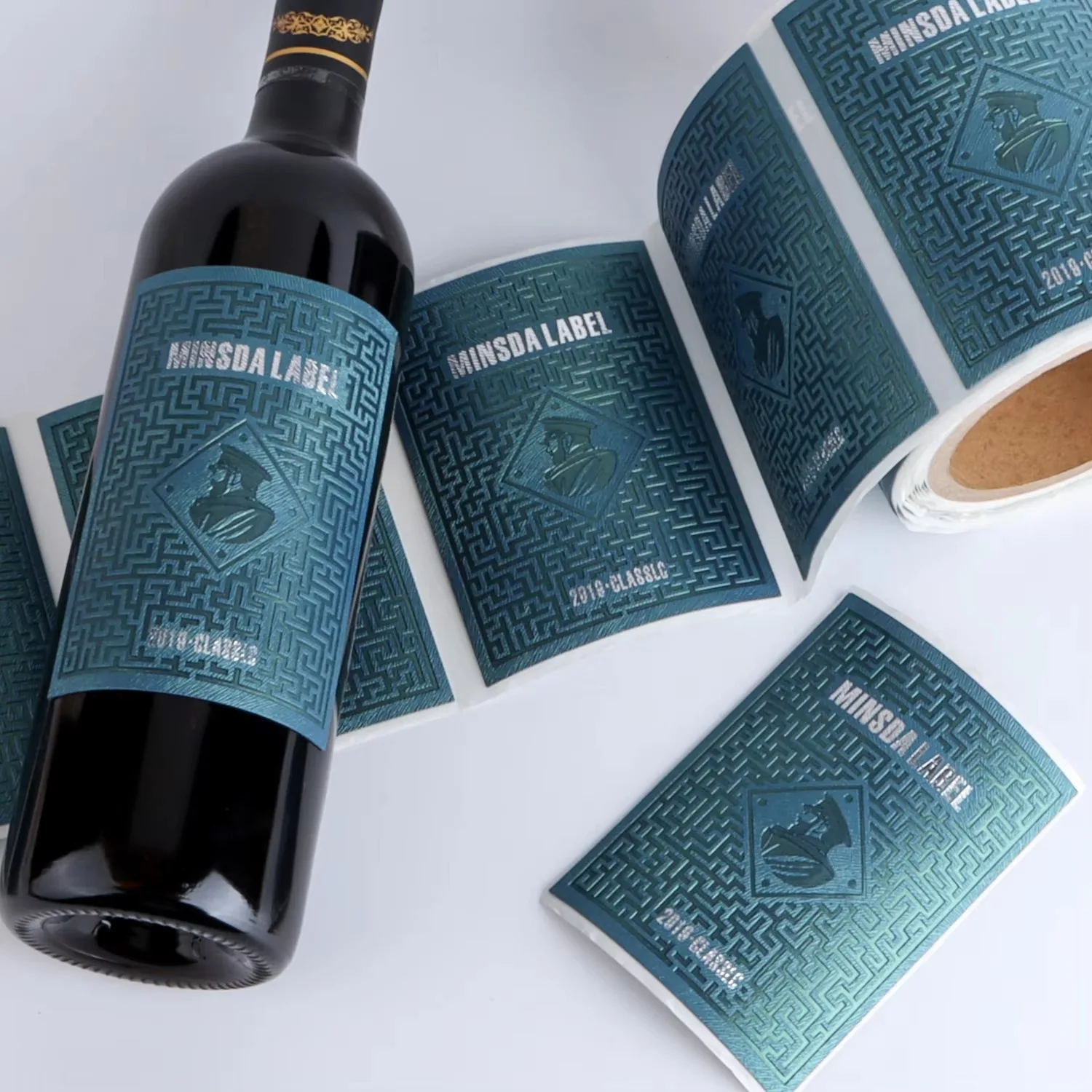 Custom | Textured PU PVC Leather Wine Label | Embossed Gold Silver Foil Waterproof Sticker for Wine Bottles