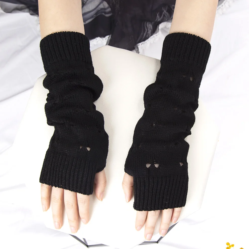 1pair Winter Warmer Women Gloves Stylish Hand Girls Lolita Arm Crochet Knitting Hollow Heart Mitten Warm Fingerless Gloves