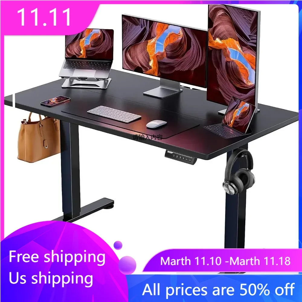 Height Adjustable Electric Vertical Office Desk, 48 X 24 Inch Sitting Desk, Memory Computer Home Office Desk (black)