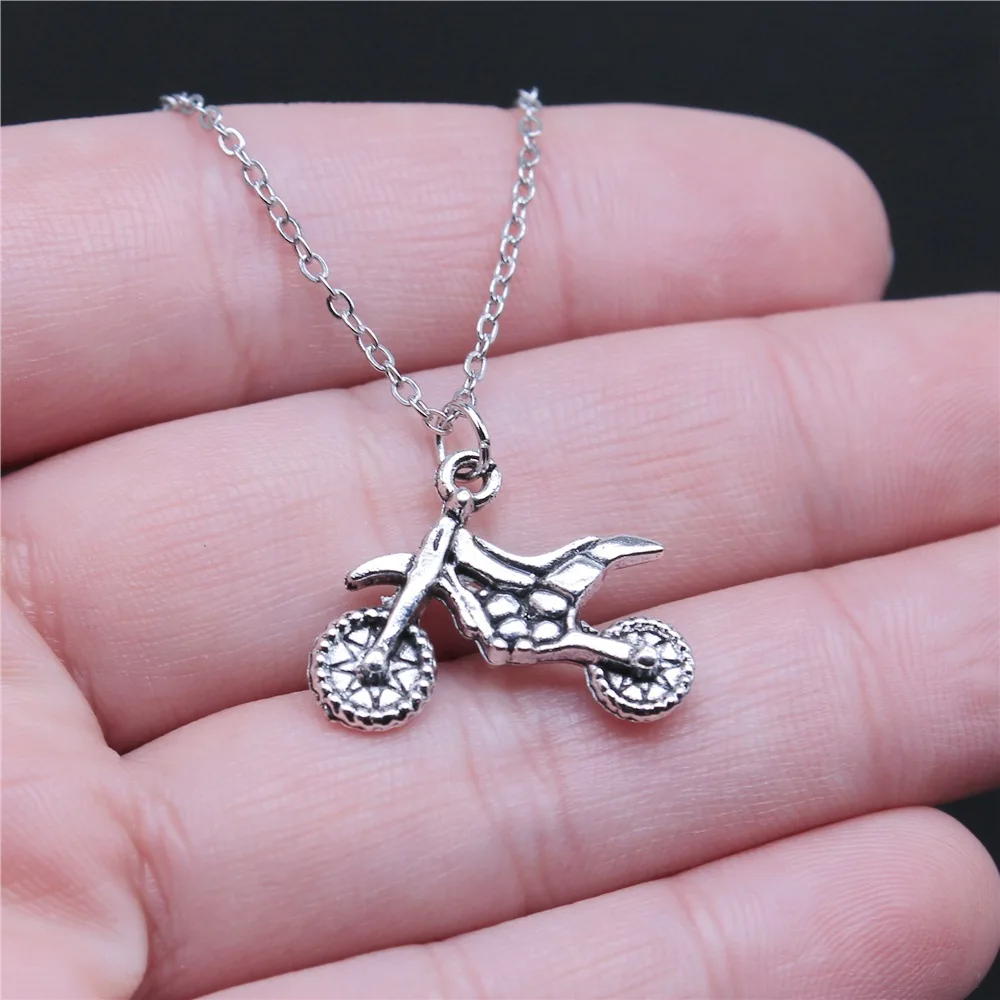 Simple Classic Fashion 22x17mm Antique Silver Color Motorcycle Pendant Girl Women Short Chain Necklaces Choker Necklace