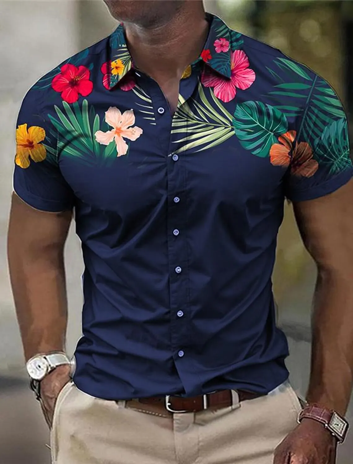 

Men's Business Casual 3D Printed Floral Shirt Outdoor Street Wear to work Summer Turndown Short Sleeves 4-Way Stretch Fabric