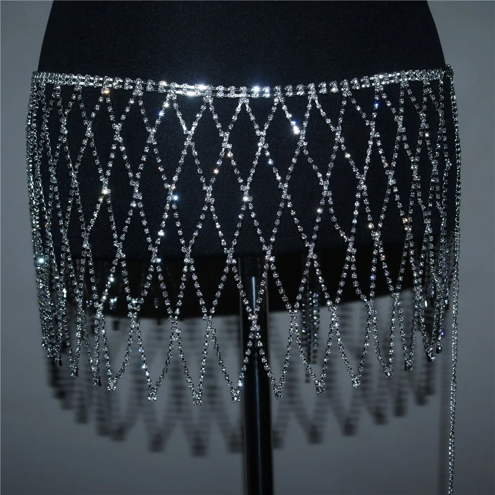 New pattern Fashion Sexy Hollow out Rhinestone Skirt Nightclub Hot Selling Tassel Rhinestone Body Chain Accessories for Women