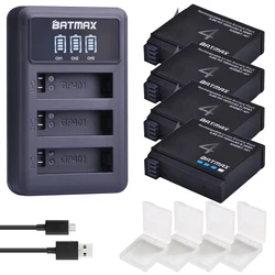 Batmax Battery for Gopro Hero 4 1680mAh +LED 3-Slots Charger for GoPro HERO 4 Sports Action camera Accessories