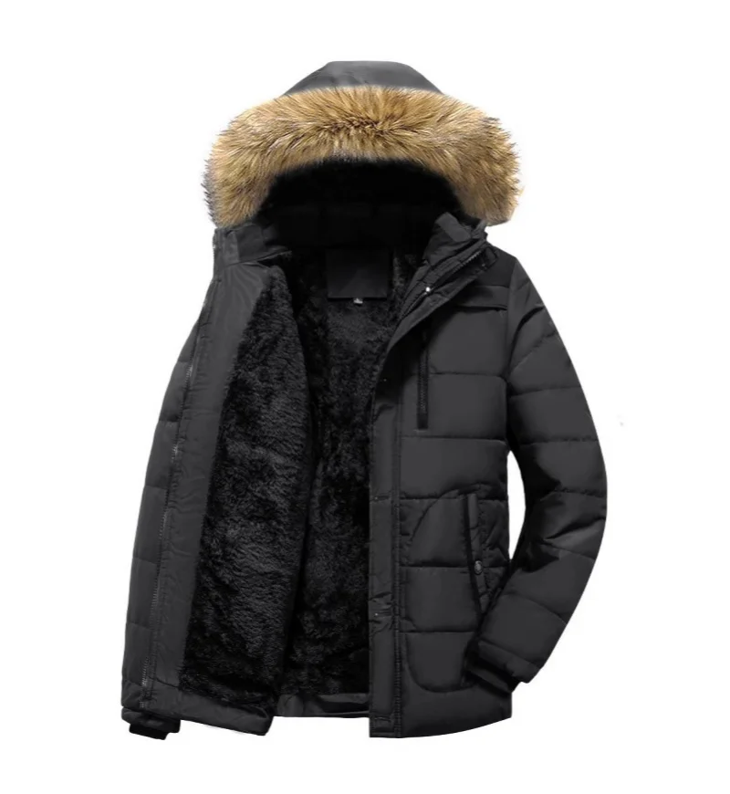 الرجال الشتاء الصوف الياقة مقنعين القطن وسادة مبطنة سميكة الصوف معطف منتصف العمر المسنين أبي الدافئة بدلة أنيقة #5