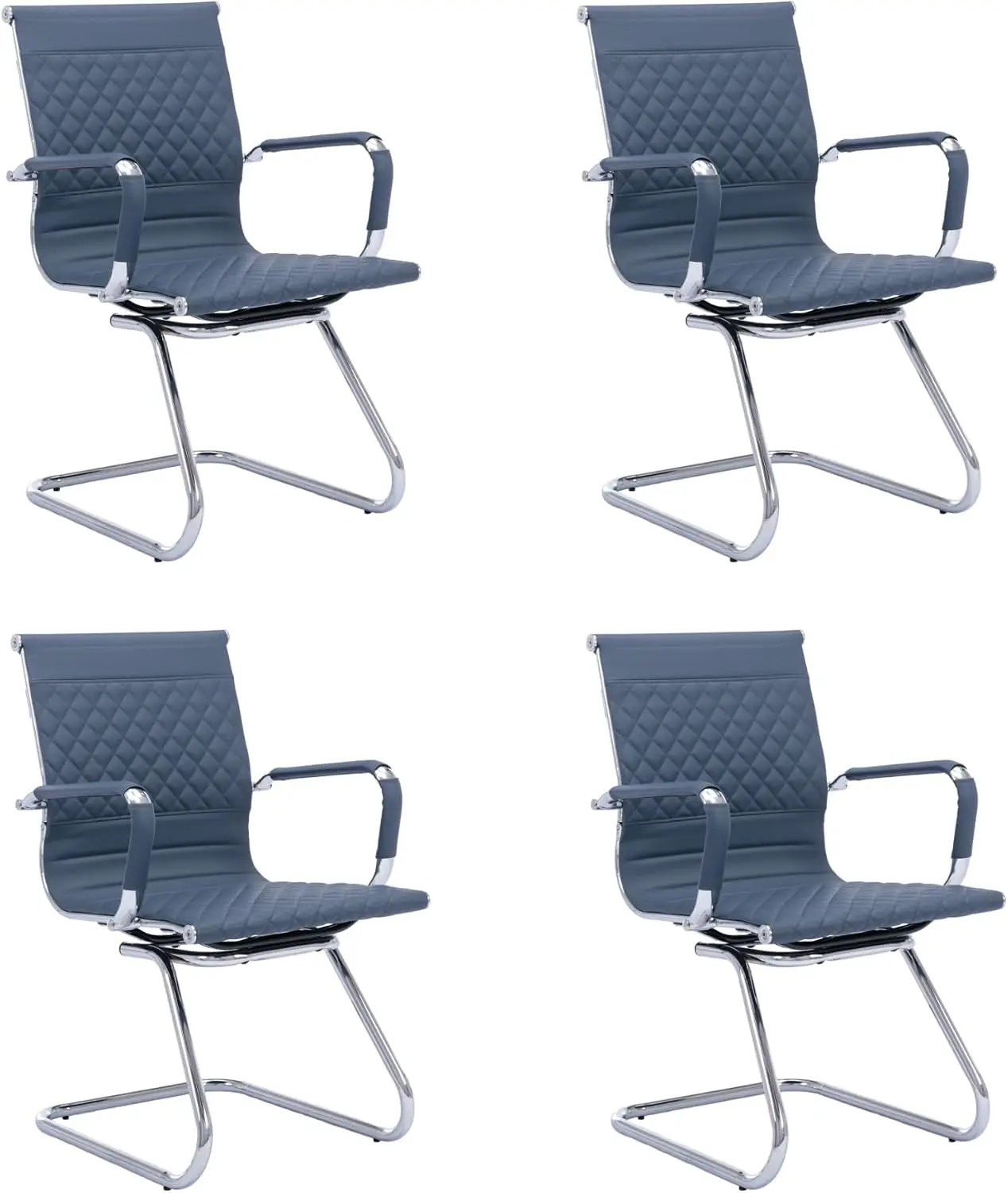 Office Guest Chairs, 4-Piece Set, Navy Blue PU Leather Upholstery