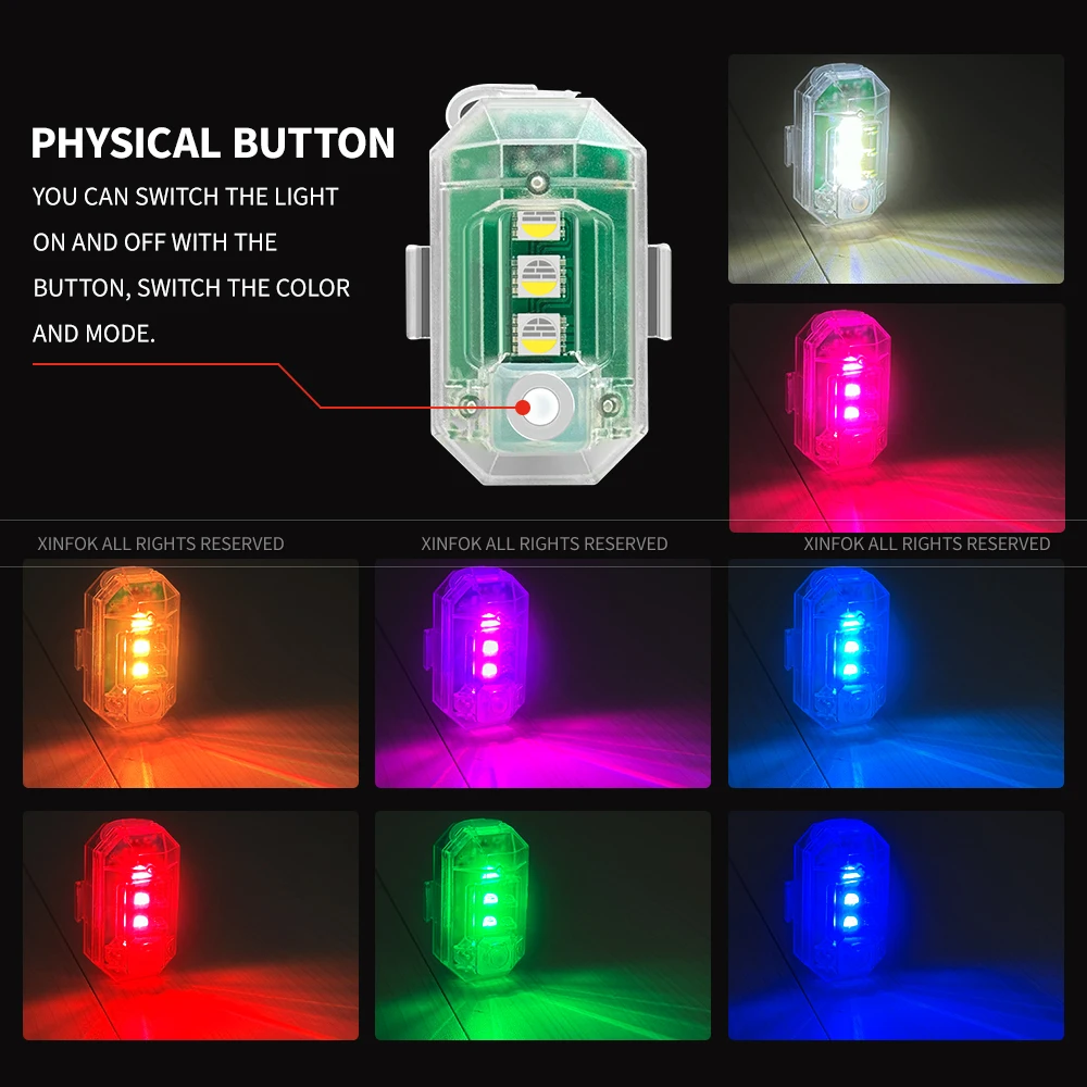 RGB LED Strobe Lights with Remote Control USB Rechargeable Anti-Collision Warning Light, High Brightness Wireless LED Lights