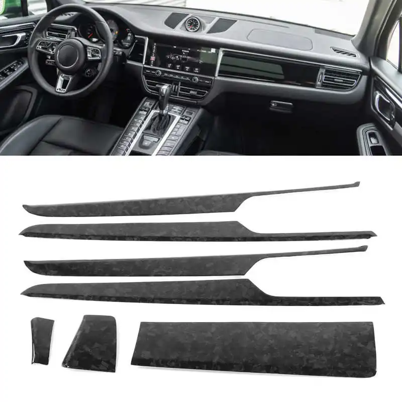 7pcs Carbon Fiber Door Panel+Dashboard Decoration Kit Marble Forged Style Fit for Porsche Macan 2018 2019 2020 LHD Car style