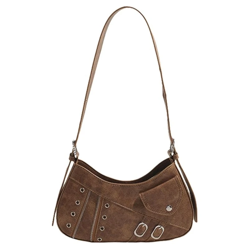 

Punk Eyelets Buckled Womens Shoulder Bag PU Leather Adjustable Crossbody Handbag