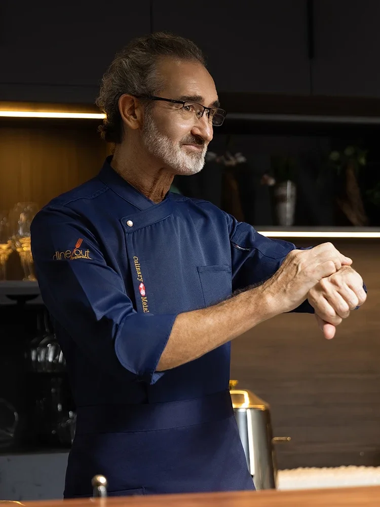 レストランの料理ユニフォーム、ホテルのキッチンシェフのジャケット、フードサービスの料理服、ベーカリーシャツ、通気性のあるウェイターの作業服