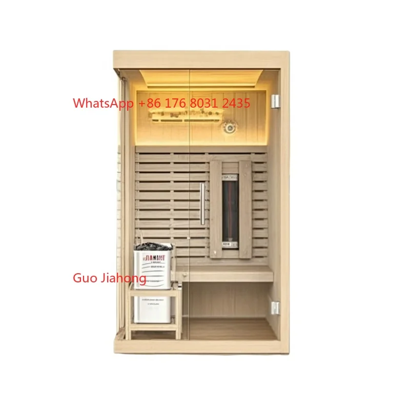 

Traditional Wooden Hemlock Steam Sauna Indoor One Person Combined Sauna with Stove and Red Light Heating Tube Wet Sauna Rooms