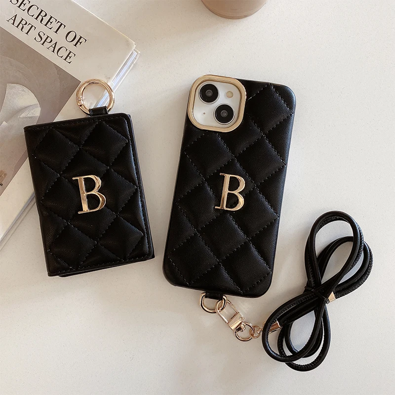 Personalized Phone Case CardHolder Name Letter Crossbody Lanyard iPhone16 15 14 13 12 11Pro Max 15 16Plus Protective Cover