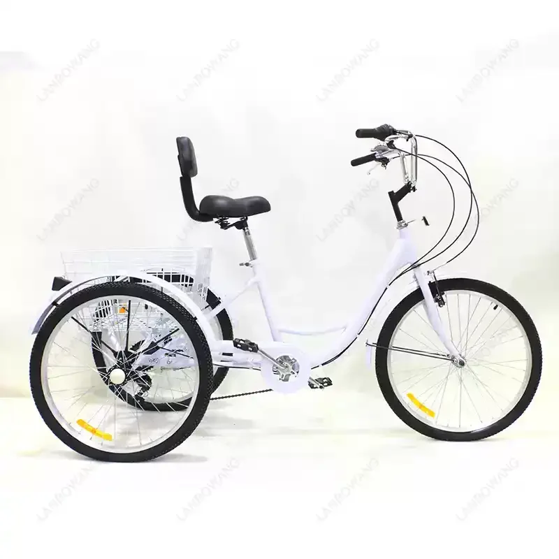 24 Inch Adult Tricycle, 7-Speed Comfortable Cruiser Bike for Seniors Leisure Shopping with Rear Basket