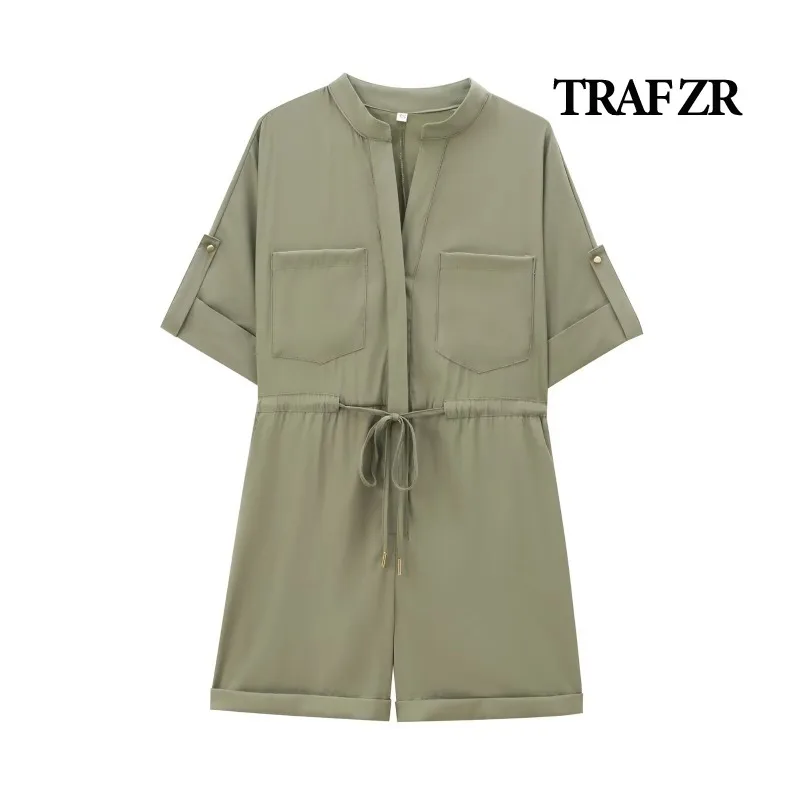 

TRAF ZR Casual Rompers and Jumpsuits Y2k Short Womens Overalls Solid Vintage Basics Jumpsuits Summer Woman Short Jumpsuit