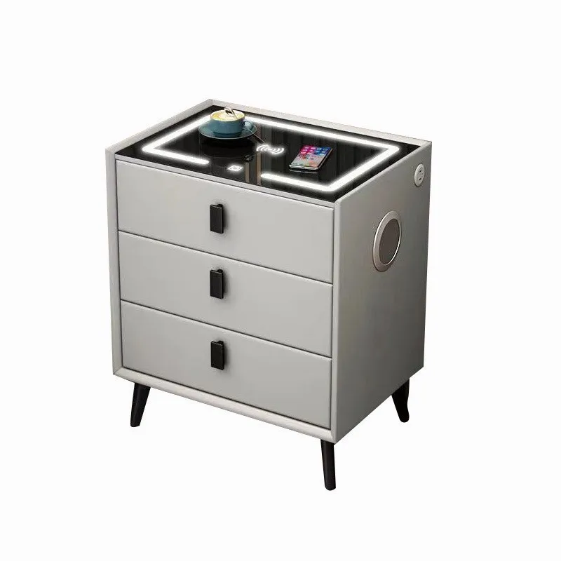 Mesita de noche inteligente personalizada de comercio exterior, tres bombas, luz de tres colores, carga inalámbrica, Bluetooth, audio, bloqueo de huella digital, sim