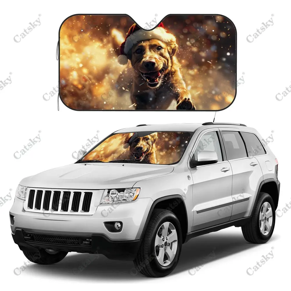 

Happy Christmas Dog Running Car Windshield Sunshade, Auto Accessories Front Windshield Sun Visor Blocks Uv Rays Protect Decor