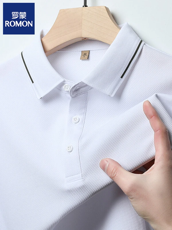 

Rn Ice Silk ort Sve irt Men's Faion Casual Busin T-irt Stand Fit Youth Daily Wear Polyester Cotton B...