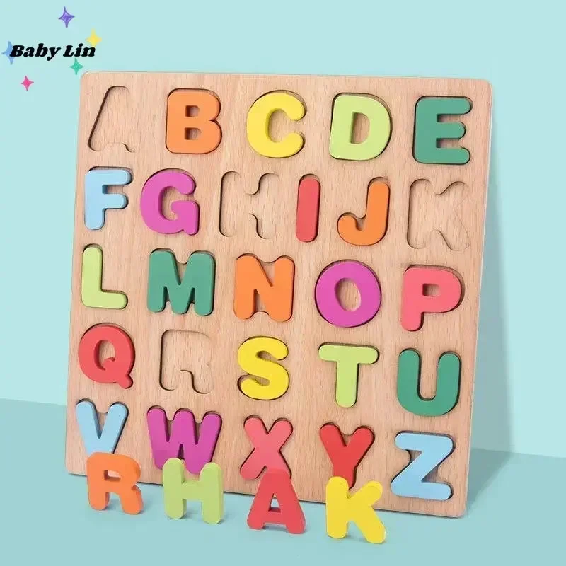 ABC Puzzle Shape Sorter Wooden Toys Early Learning Jigsaw Alphabet Number Puzzle Preschool Educational Baby Toys for Children