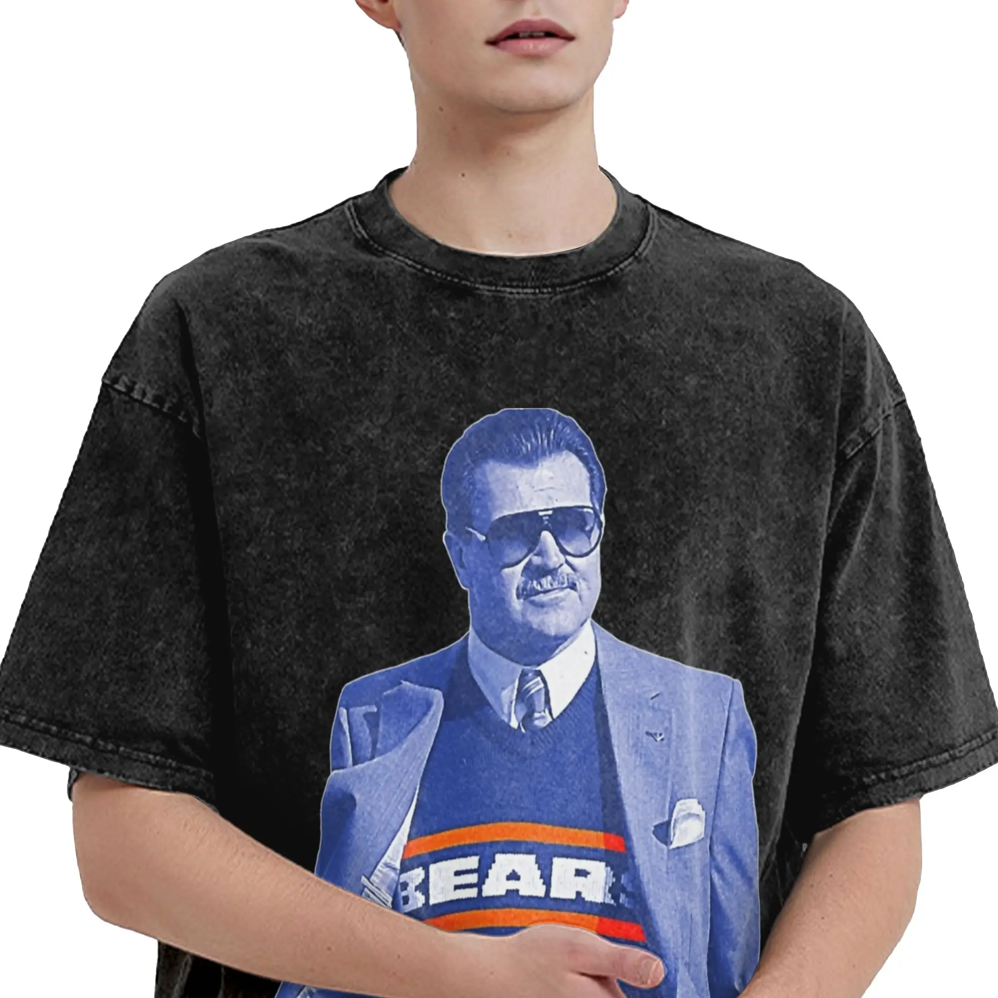 Harajuku Washed Shirts RIP Mike Ditka  Merch Vintage T Shirt Oversize  Streetwear Short Sleeve Graphic Tee Shirt