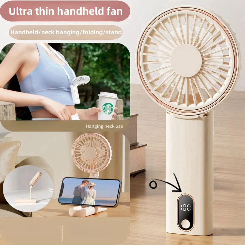 

Handheld Ultra Slim Mini Fan Portable USB Charging Digital Display Foldable Desktop Small Fan ﻿