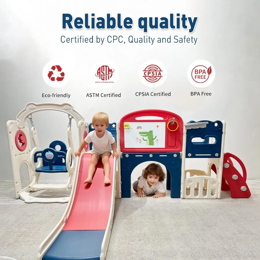 مجموعة لعب للأطفال الصغار في الهواء الطلق مع أرجوحة لمدة 1-3 سنوات مجموعة أرجوحة ملعب داخلية ومنزلق مع نفق متسلق وطوق كرة السلة