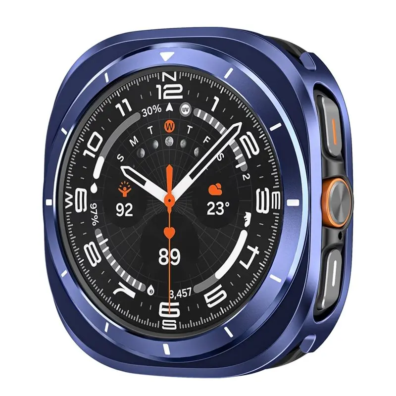 

A97I-Rugged 47Mm Metal Case For Galaxy Watch 7/8 Ultra(2025/2024), Shockproof Blue/White Cover