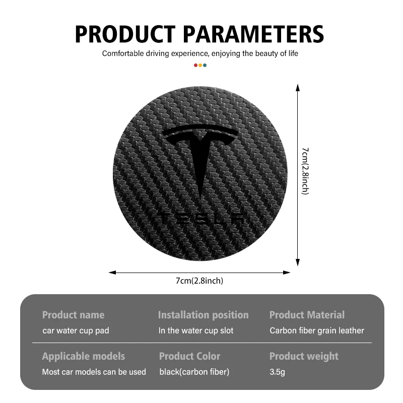 2pcs Car Anti Slip Mat Coaster Water Cup Slot Accessories For Tesla Model Y 3 S X Roadster Bonina