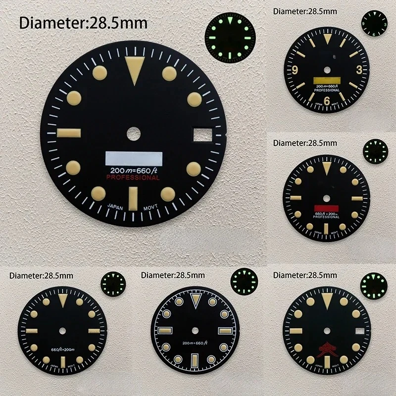 

28.5mm NH35 Dial S SKX007/SUB Watch Dial for Dial NH36 NH35 Movement Green Luminous Customizable Watches Accessories NEW DIY