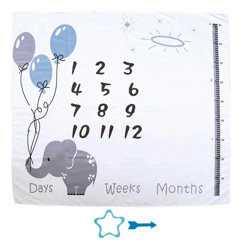 N80C 1 Set Baby Monthly Record Growth Milestone Blanket Newborn Photography Props Accessories for Creative Cartoon Printing