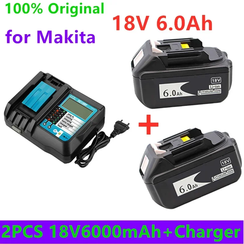 100% New Original BL1860 Battery 18V 6000mAh Lithium Ion for Makita 18 v Battery BL1840 BL1850 BL1830 BL1860B+4A Charger