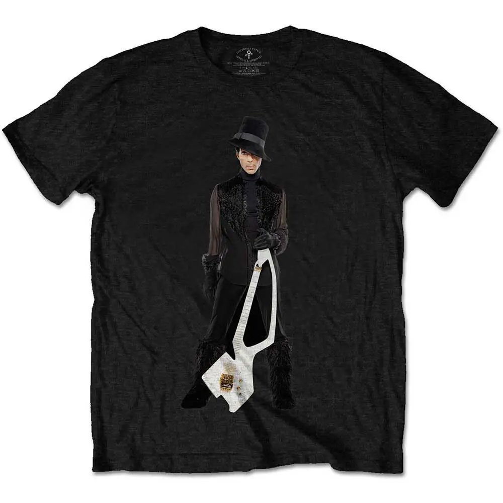 Men's Prince W2A White Guitar Back Print Slim Fit T shirt Medium Black