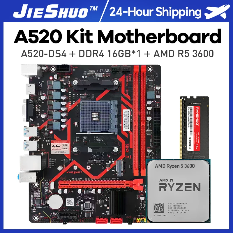 

JIESHUO A520M Motherboard CPU Set AM4 Ryzen Kit with Processor Dual Channel DDR4 3200MHz Cooler Support M.2 NVME 4*SATA3.0 WIN11